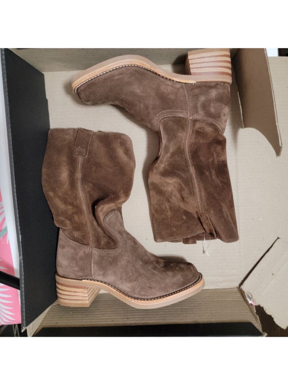 Frye Campus Boots Festival Western Barn Chore Boho Chic Brown Suede Womens 8.5 - Picture 4 of 12